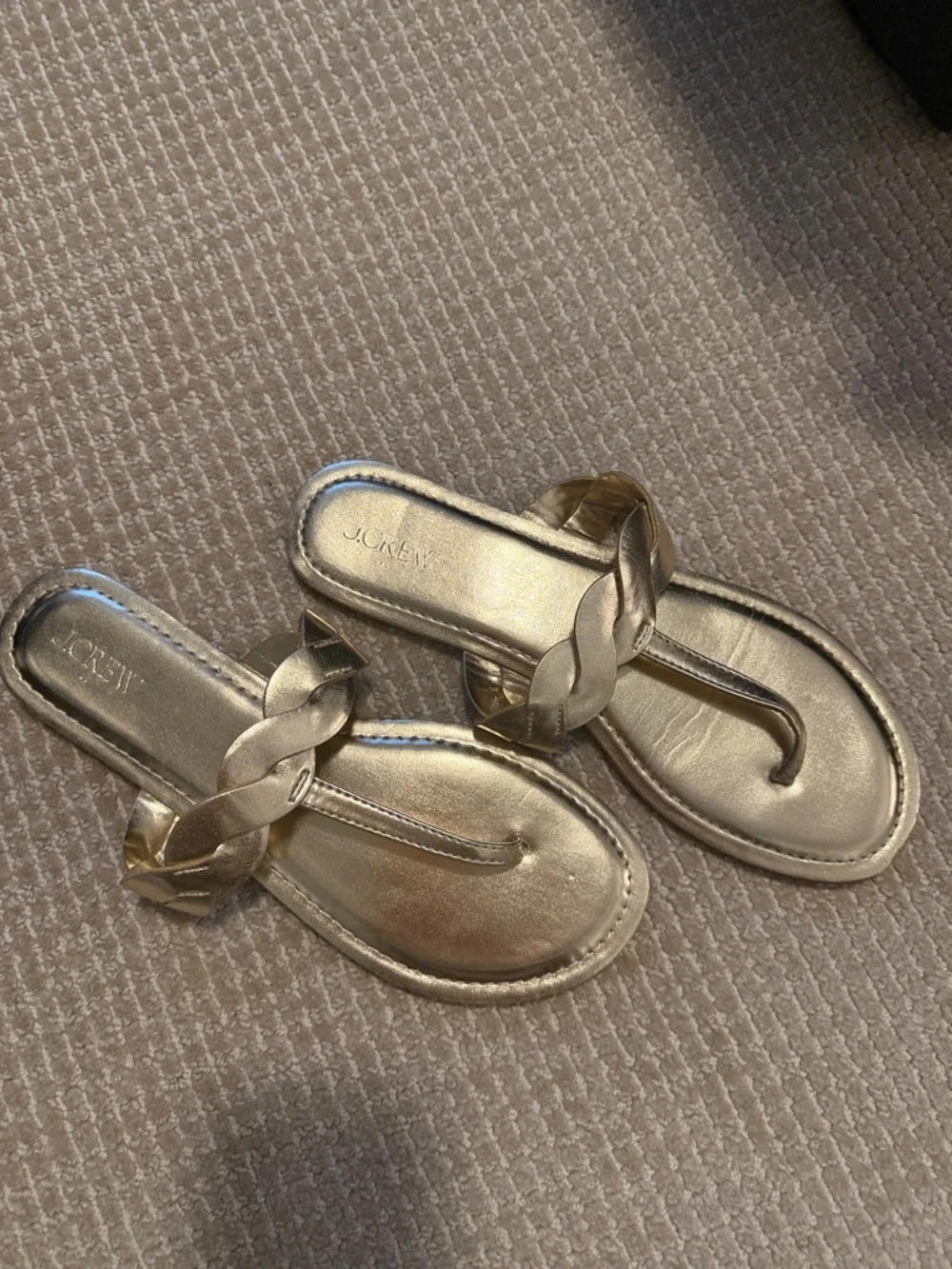 J. Crew Braided Metallic Gold Thong Sandals Size 10